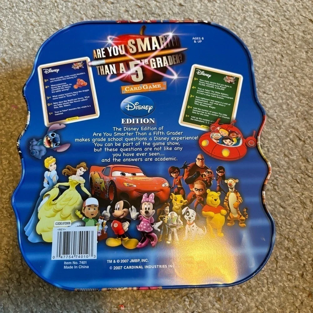 Disney Are You Smarter Than a 5th Grader Card Game 2007 Cardinal Metal Tin